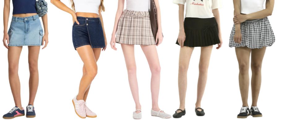 5 women from the waist down on a white background