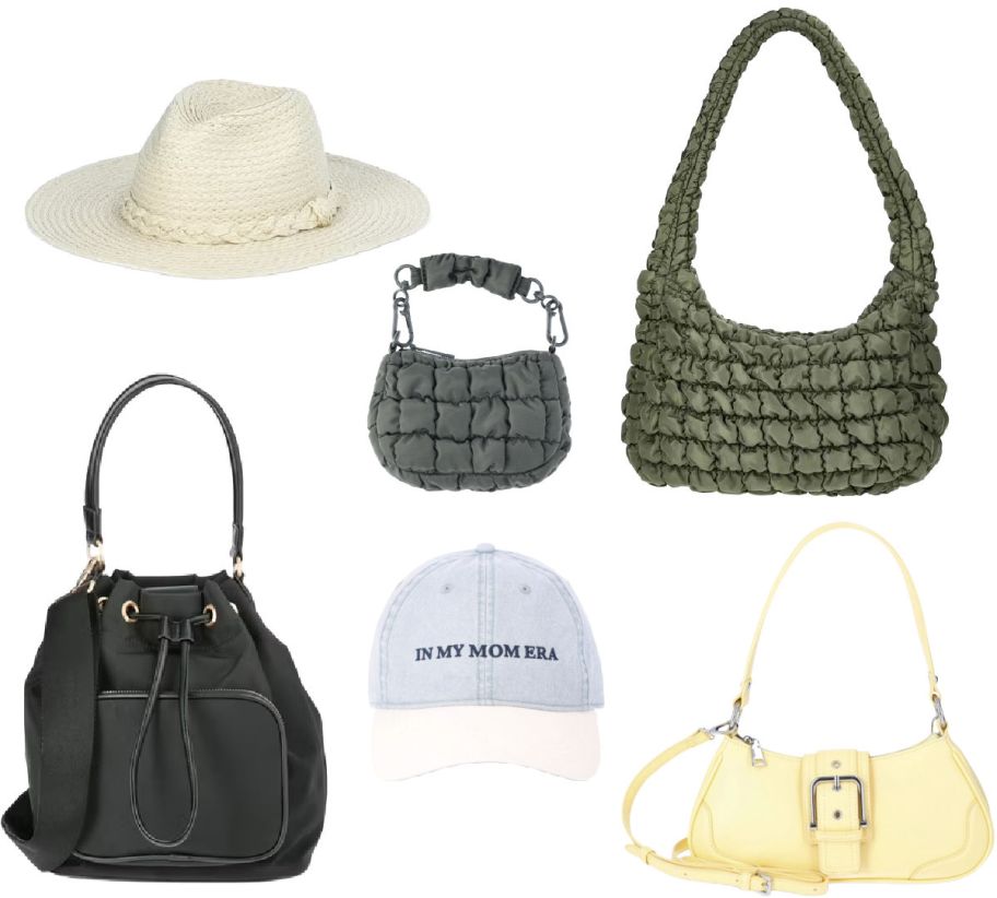 6 accessories on a white background