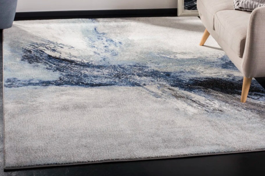 blue/ white wave area rug