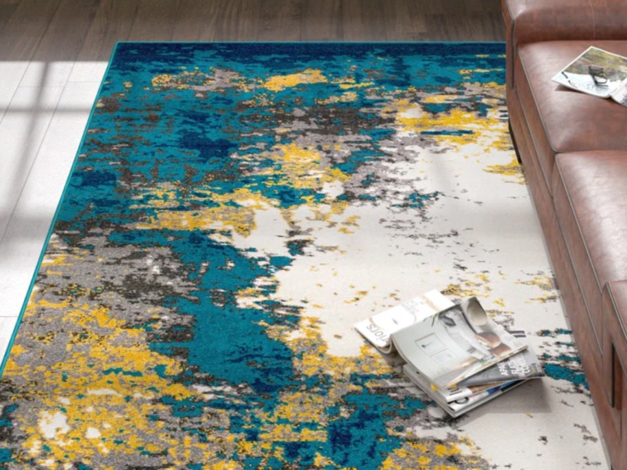 bright blue and gold area rug