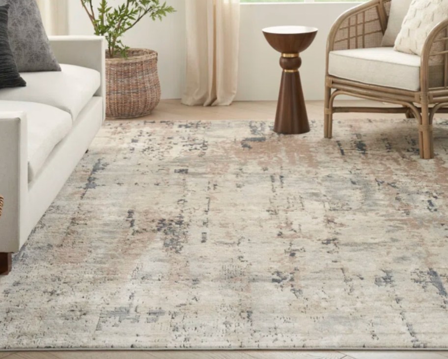 abstract area rug with boho decor