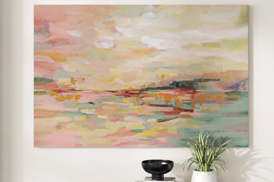 pink waves abstract painting