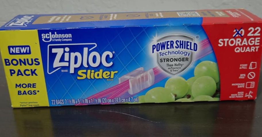 Ziploc Quart Food Storage Slider Bags 22-Count box on counter